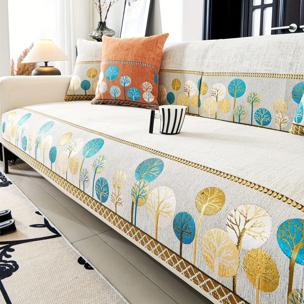 Pet Proof Couch Cover - Boho Chenille Sofa Cover with Tree Embroidery topspet