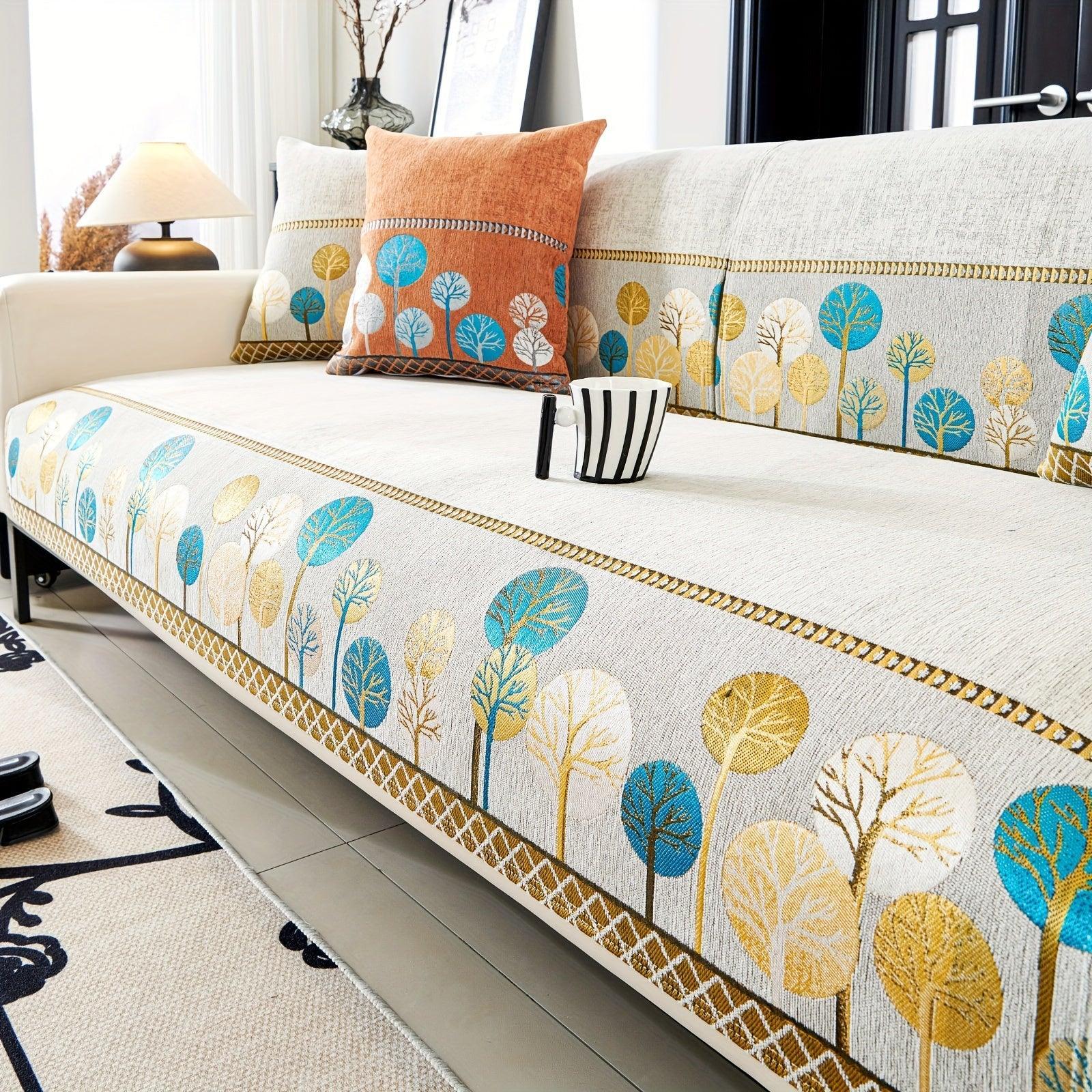 Pet Proof Couch Cover - Boho Chenille Sofa Cover with Tree Embroidery topspet