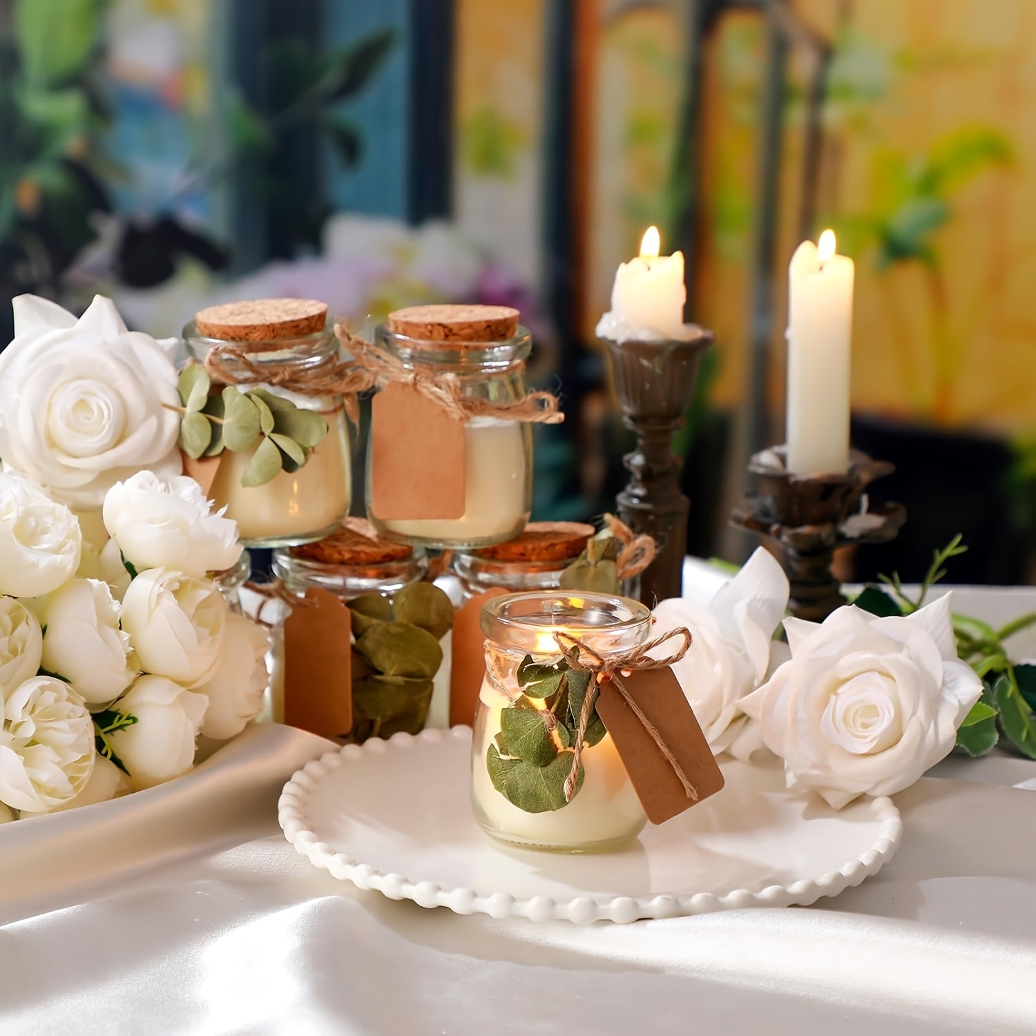 50 Sets Bulk Glass Jars with Scented Soy Wax - Green Leaves Aroma, High-Quality Wedding Favors for Guests, Includes DIY Tag Cards & Rustic Twine for Bridesmaid Groomsmen, Bridal Shower, Housewarming Party Decor House Of Avana