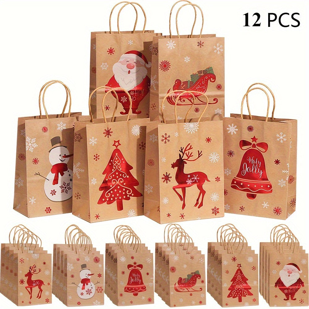 12 Pack Christmas Gift Bags with Santa, Reindeer, Snowman & Tree Designs - Paper Holiday Shopping Bags with Twine Handles for Parties, Gifts, Decorations, Gift Bags Christmas, Seasonal Decorations, Festive Party Favors, Festi House Of Avana