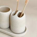 S Bathroom Set: Soap Dispenser, Rinse Cup, Toothbrush Holder, Soap Dish, Tray - Yellow Sandstone... - House Of Avana