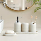 S Bathroom Set: Soap Dispenser, Rinse Cup, Toothbrush Holder, Soap Dish, Tray - Yellow Sandstone... - House Of Avana