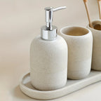 S Bathroom Set: Soap Dispenser, Rinse Cup, Toothbrush Holder, Soap Dish, Tray - Yellow Sandstone... - House Of Avana