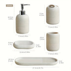 S Bathroom Set: Soap Dispenser, Rinse Cup, Toothbrush Holder, Soap Dish, Tray - Yellow Sandstone... - House Of Avana
