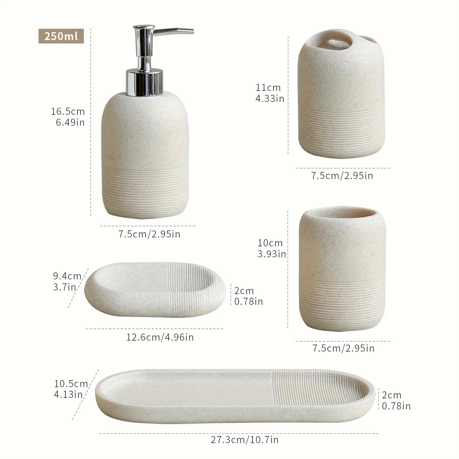 S Bathroom Set: Soap Dispenser, Rinse Cup, Toothbrush Holder, Soap Dish, Tray - Yellow Sandstone... - House Of Avana