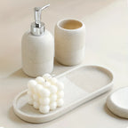 S Bathroom Set: Soap Dispenser, Rinse Cup, Toothbrush Holder, Soap Dish, Tray - Yellow Sandstone... - House Of Avana