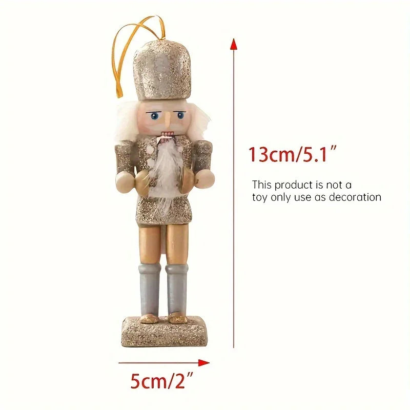 5pcs Rustic Nutcracker Ornaments Set, Golden Glitter Wooden Soldiers, Classic Christmas Tree Hanging Decor, Festive Holiday Accents, No Feather, No Power Needed House Of Avana