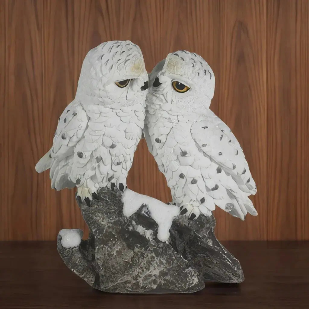6"h Snow Owl Kissing Figurine Decorative Resin Statue Sculpture for Home, Office, or Bookshelf – a... - House Of Avana