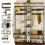 178.5cm H Coat Rack Shoe Bench: Industrial Corner Coat Stand with Shoe Rack Storage Bench for Entryway, Coat Rack Stand with 10 Hooks for Living Room, Bedroom, Rustic Brown House Of Avana