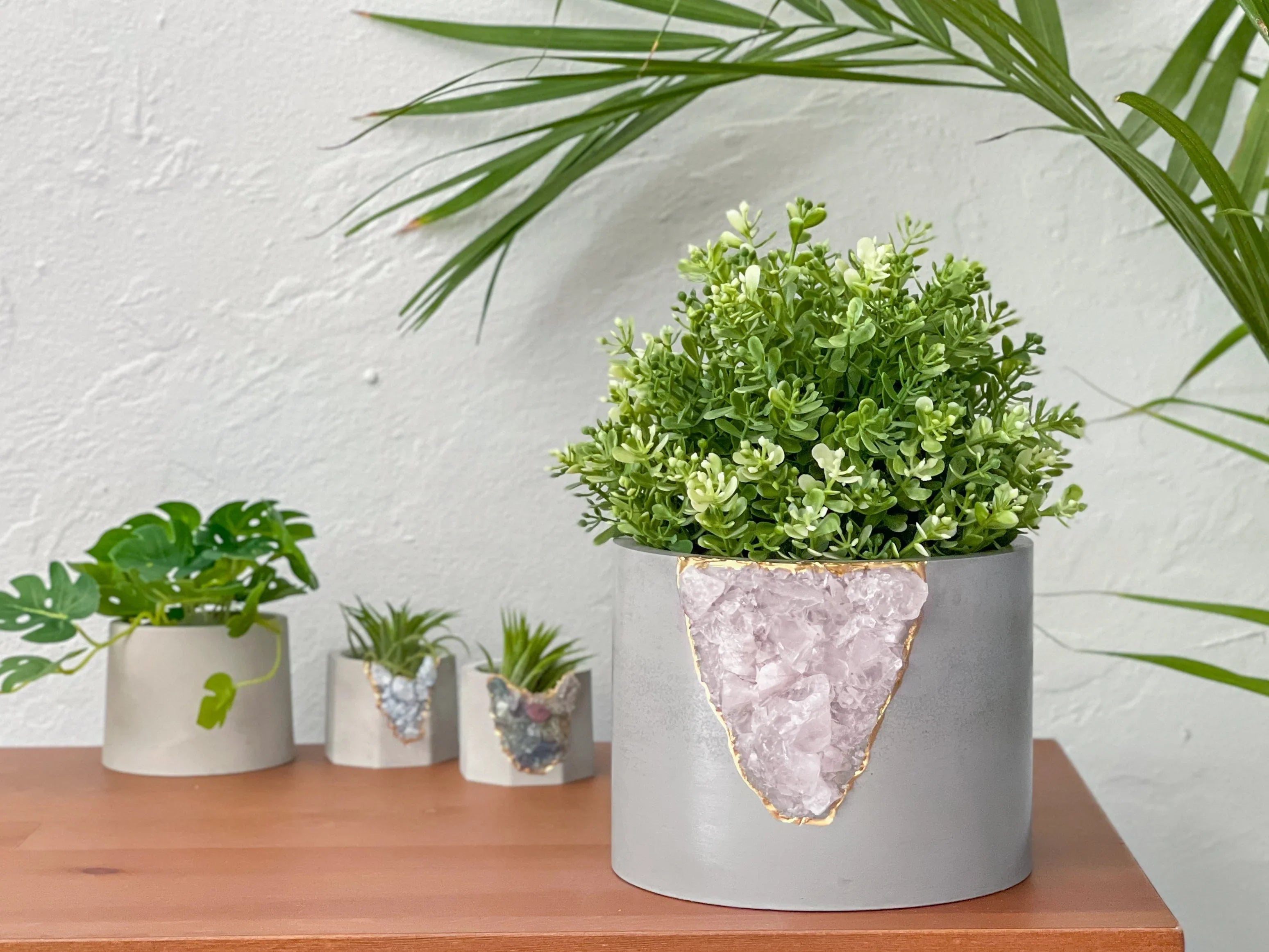 6 inch ROSE QUARTZ PLANTER AURA 8 HOME