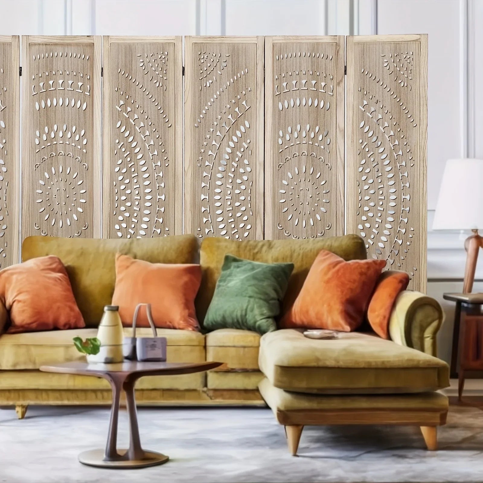 6-panel Wooden Room Divider, Privacy Screen Wooden Room Divider, Carved Room Divider Board, Free... - House Of Avana