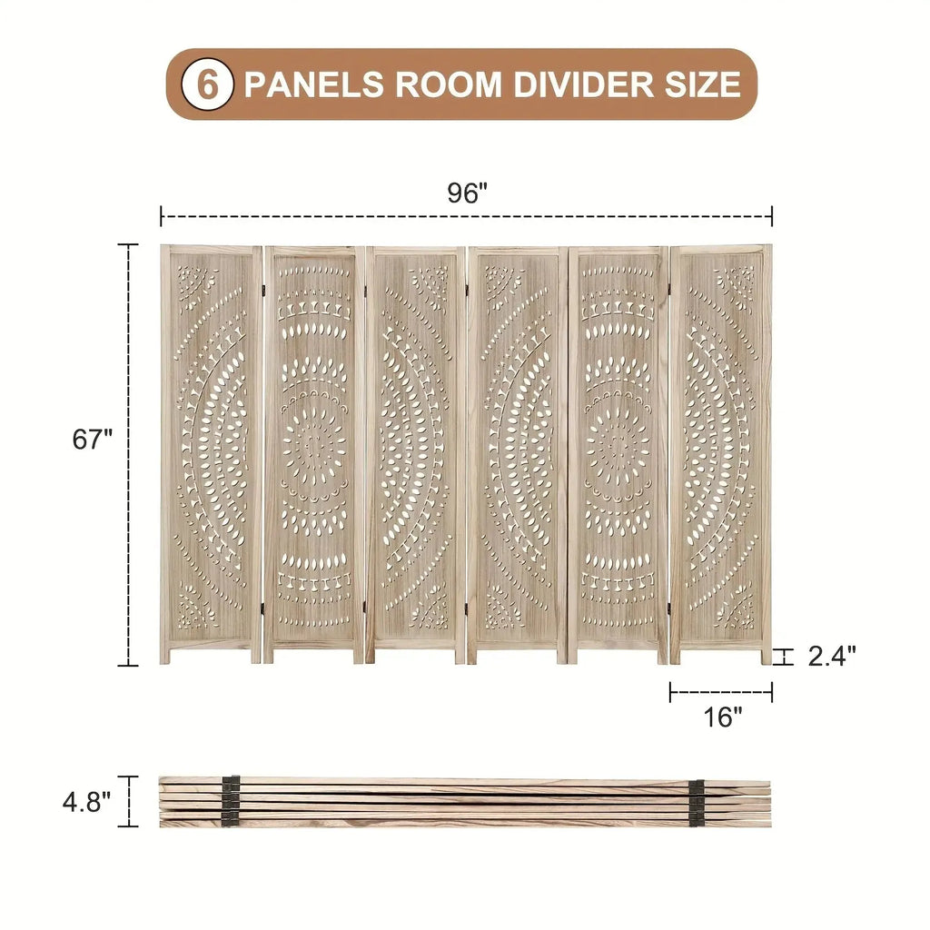 6-panel Wooden Room Divider, Privacy Screen Wooden Room Divider, Carved Room Divider Board, Free... - House Of Avana
