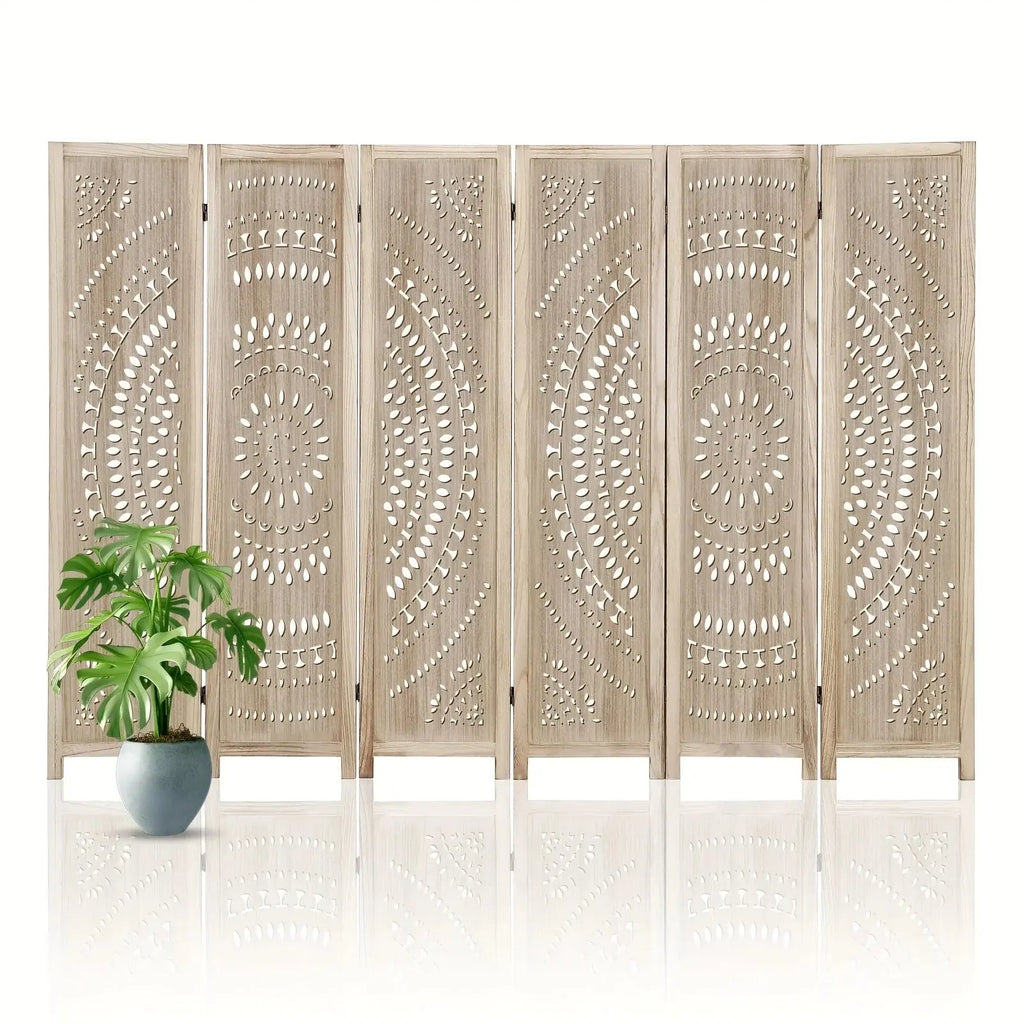 6-panel Wooden Room Divider, Privacy Screen Wooden Room Divider, Carved Room Divider Board, Free... - House Of Avana