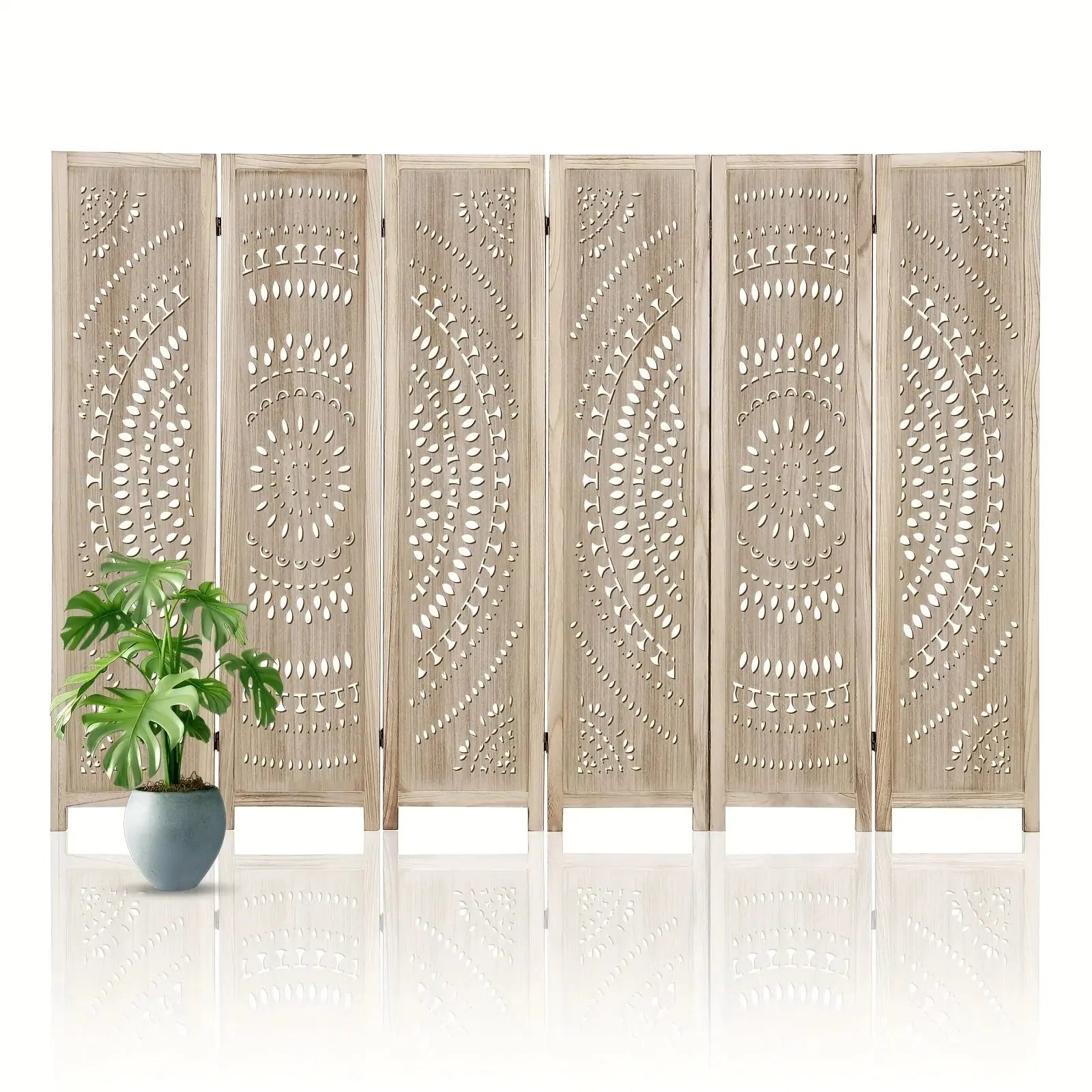 6-panel Wooden Room Divider, Privacy Screen Wooden Room Divider, Carved Room Divider Board, Free... - House Of Avana