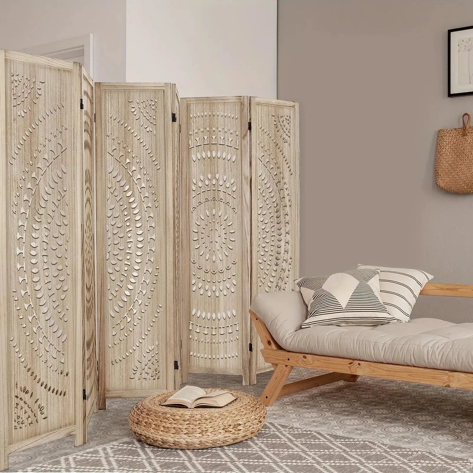 6-panel Wooden Room Divider, Privacy Screen Wooden Room Divider, Carved Room Divider Board, Free... - House Of Avana