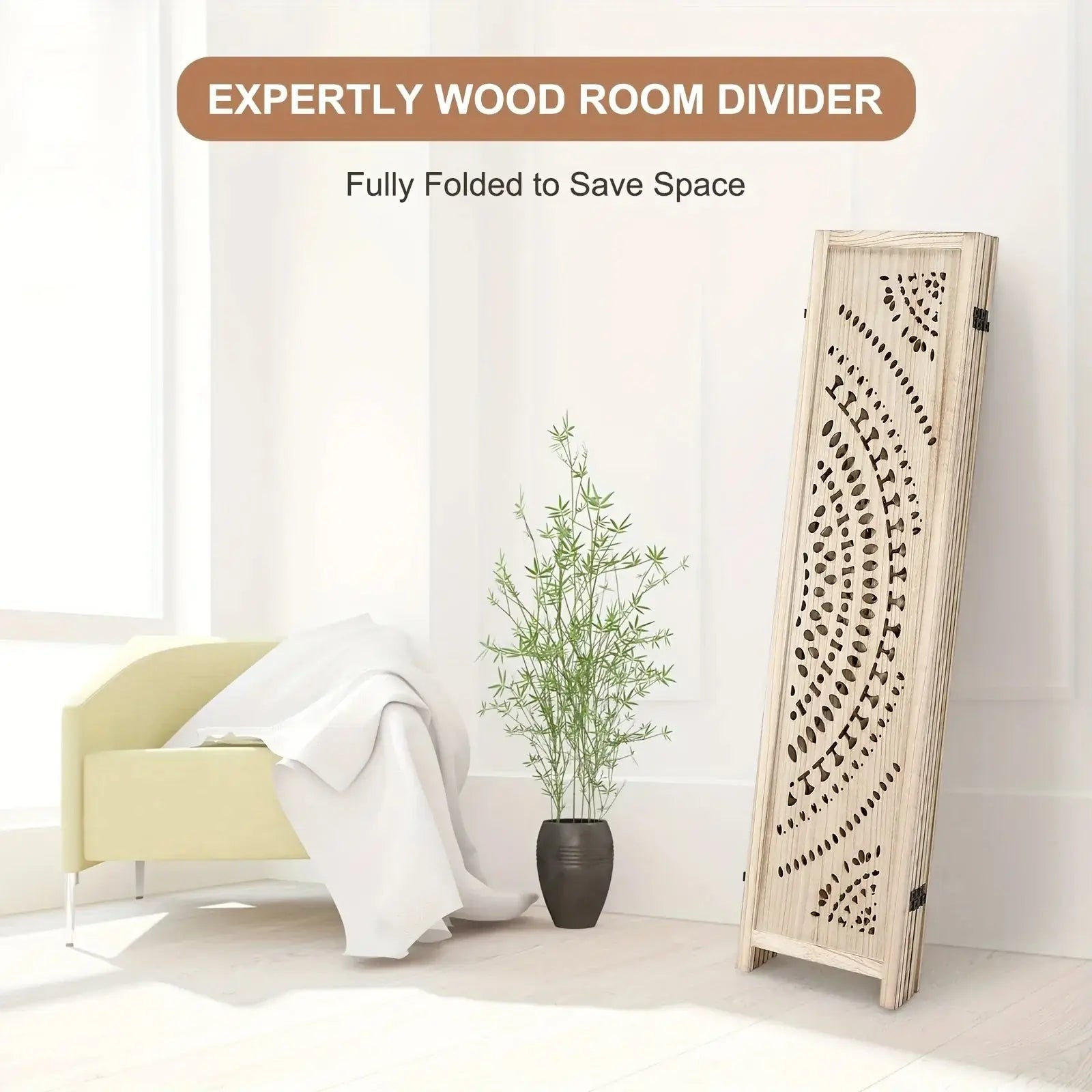 6-panel Wooden Room Divider, Privacy Screen Wooden Room Divider, Carved Room Divider Board, Free... - House Of Avana