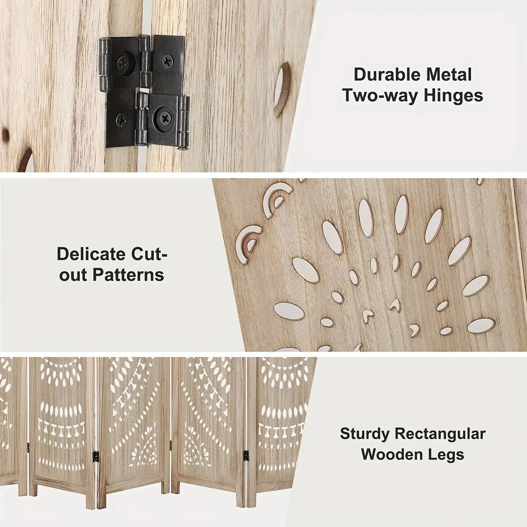 6-panel Wooden Room Divider, Privacy Screen Wooden Room Divider, Carved Room Divider Board, Free... - House Of Avana