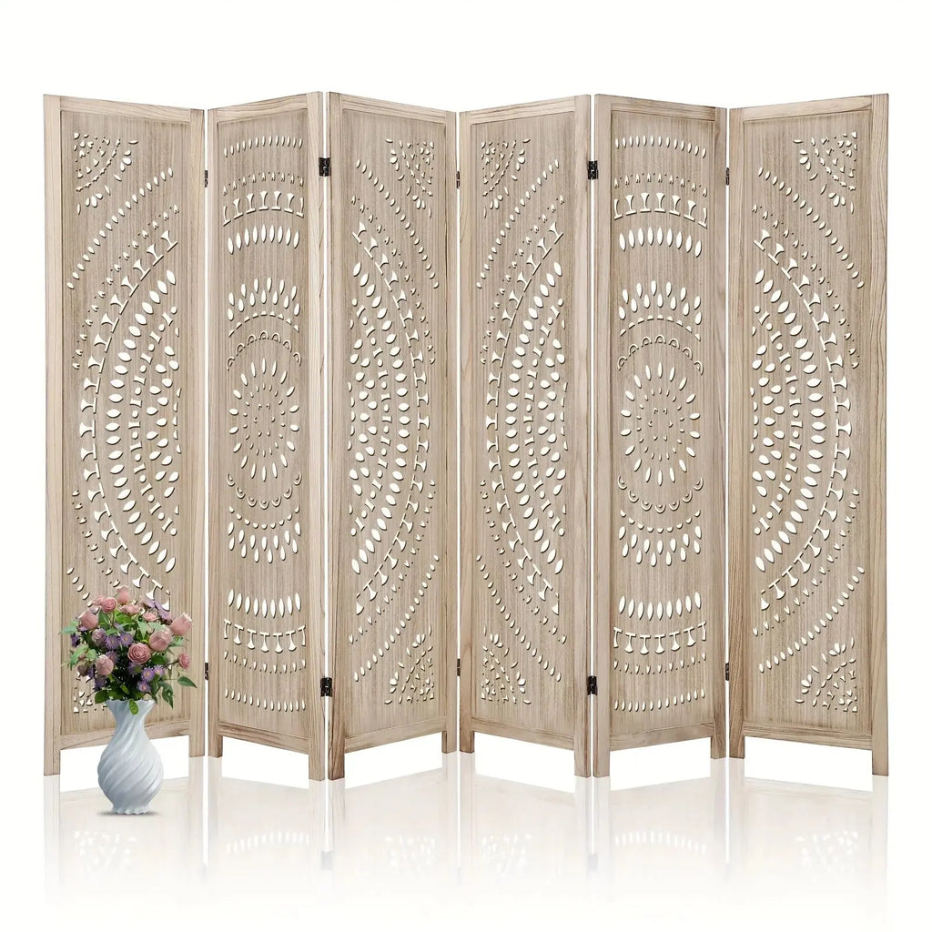 6-panel Wooden Room Divider, Privacy Screen Wooden Room Divider, Carved Room Divider Board, Free... - House Of Avana
