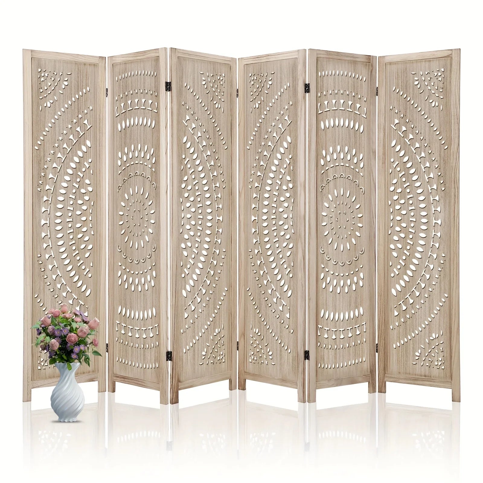 6-panel Wooden Room Divider, Privacy Screen Wooden Room Divider, Carved Room Divider Board, Free... - House Of Avana