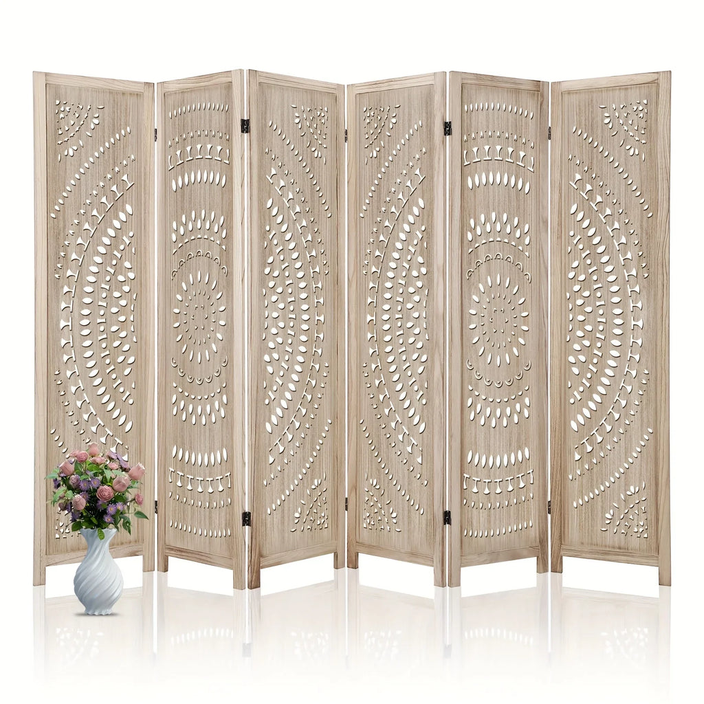 6-panel Wooden Room Divider, Privacy Screen Wooden Room Divider, Carved Room Divider Board, Free... - House Of Avana