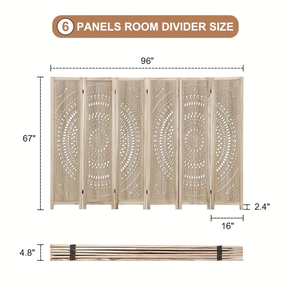 6-panel Wooden Room Divider, Privacy Screen Wooden Room Divider, Carved Room Divider Board, Free... - House Of Avana