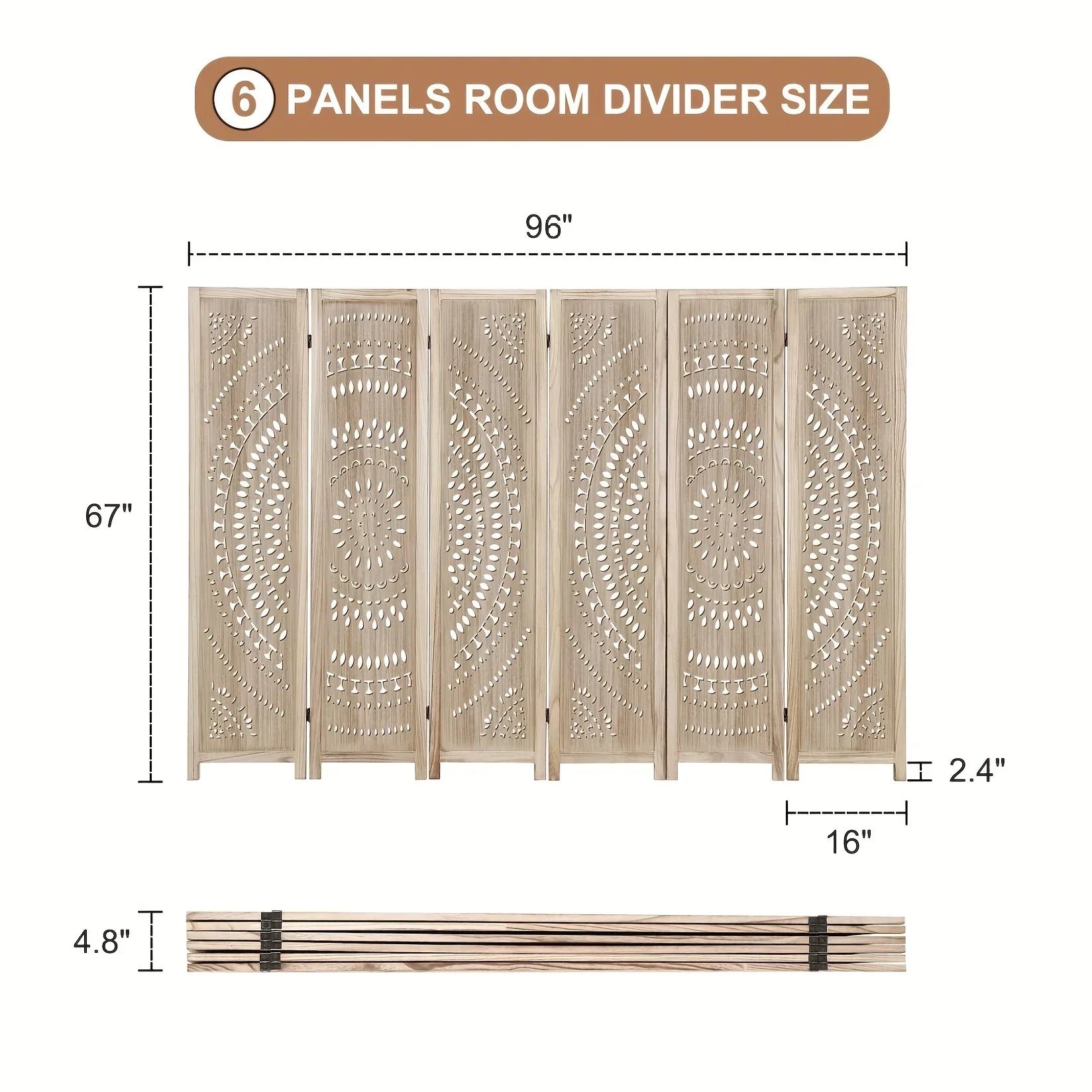 6-panel Wooden Room Divider, Privacy Screen Wooden Room Divider, Carved Room Divider Board, Free... - House Of Avana