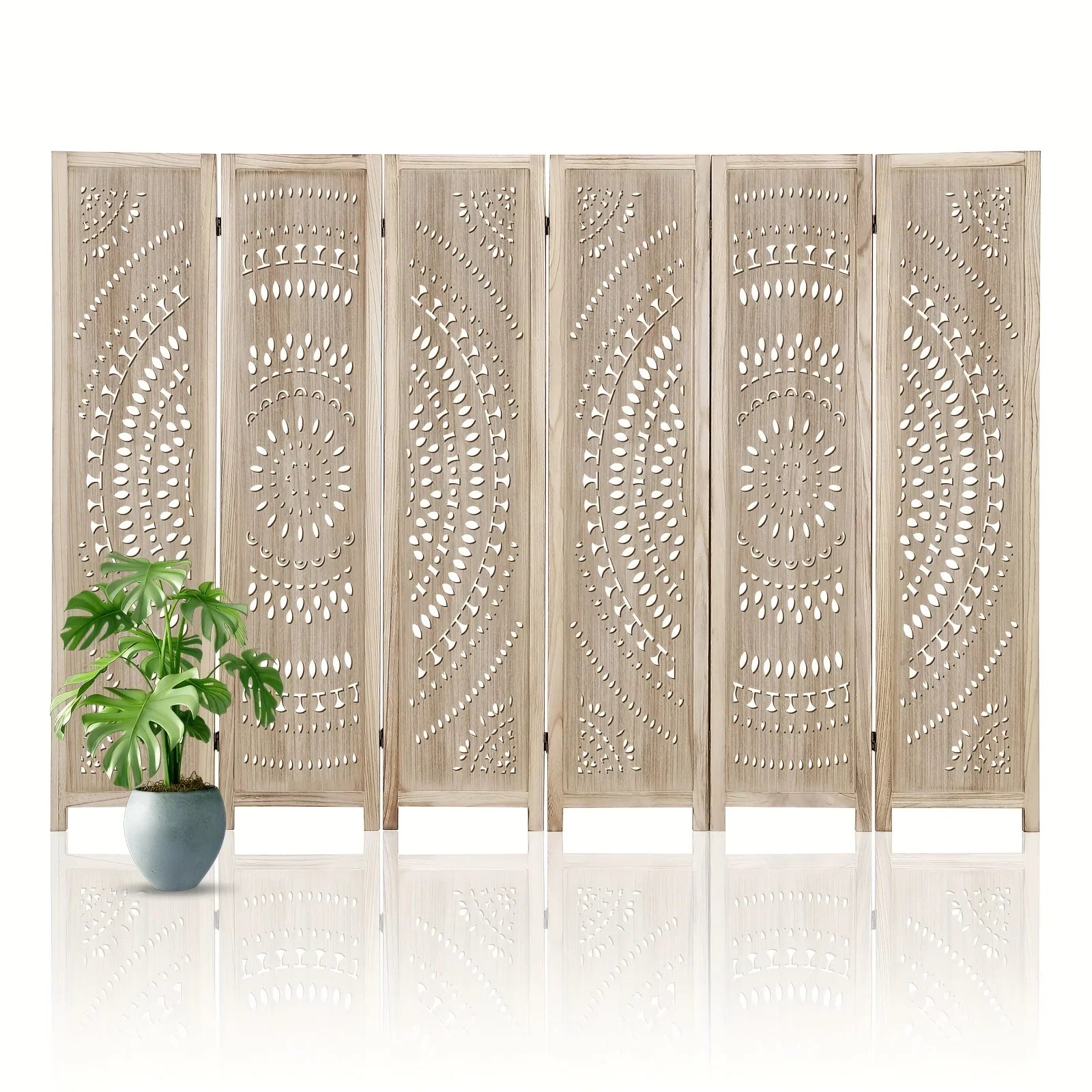 6-panel Wooden Room Divider, Privacy Screen Wooden Room Divider, Carved Room Divider Board, Free... - House Of Avana