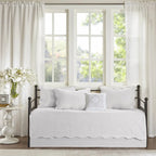 6-Piece Farmhouse White Daybed Cover Bedding Set with Scalloped Edges