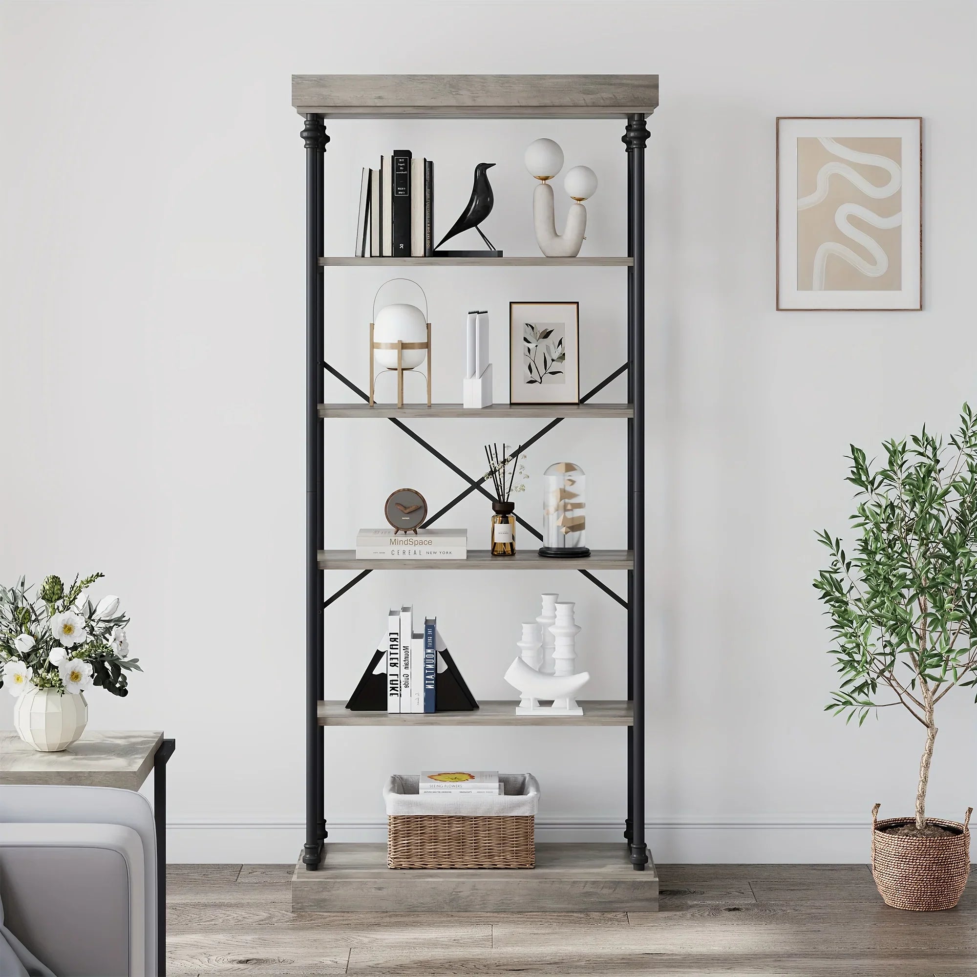 6-tier Industrial Style Bookshelf, 186.94 Cm High, Rustic Bookcase, Metal Frame, Vintage Wood Bookshelf,... - House Of Avana
