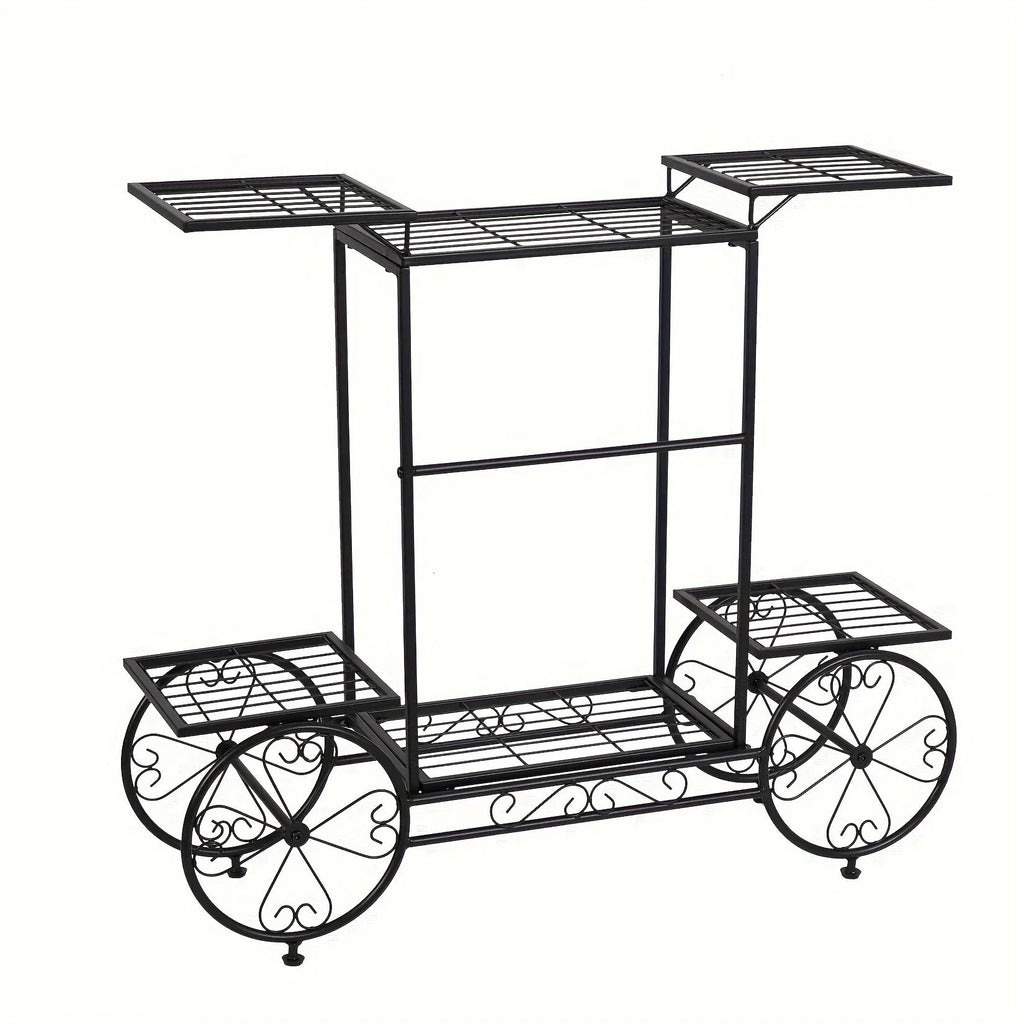 6-tier Metal Garden Cart Stand Iron Plant Rack Home Porch Flower Display Holder, texture detail - House Of Avana [[SKU:HOA-GDN-011]]
