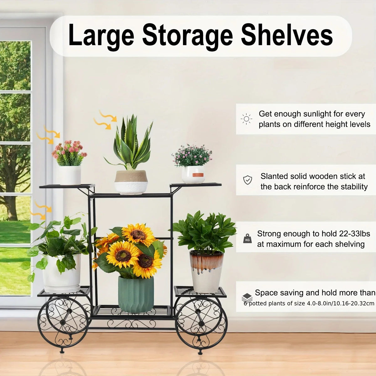 6-tier Metal Garden Cart Stand Iron Plant Rack Home Porch Flower Display Holder, back view - House Of Avana [[SKU:HOA-GDN-011]]
