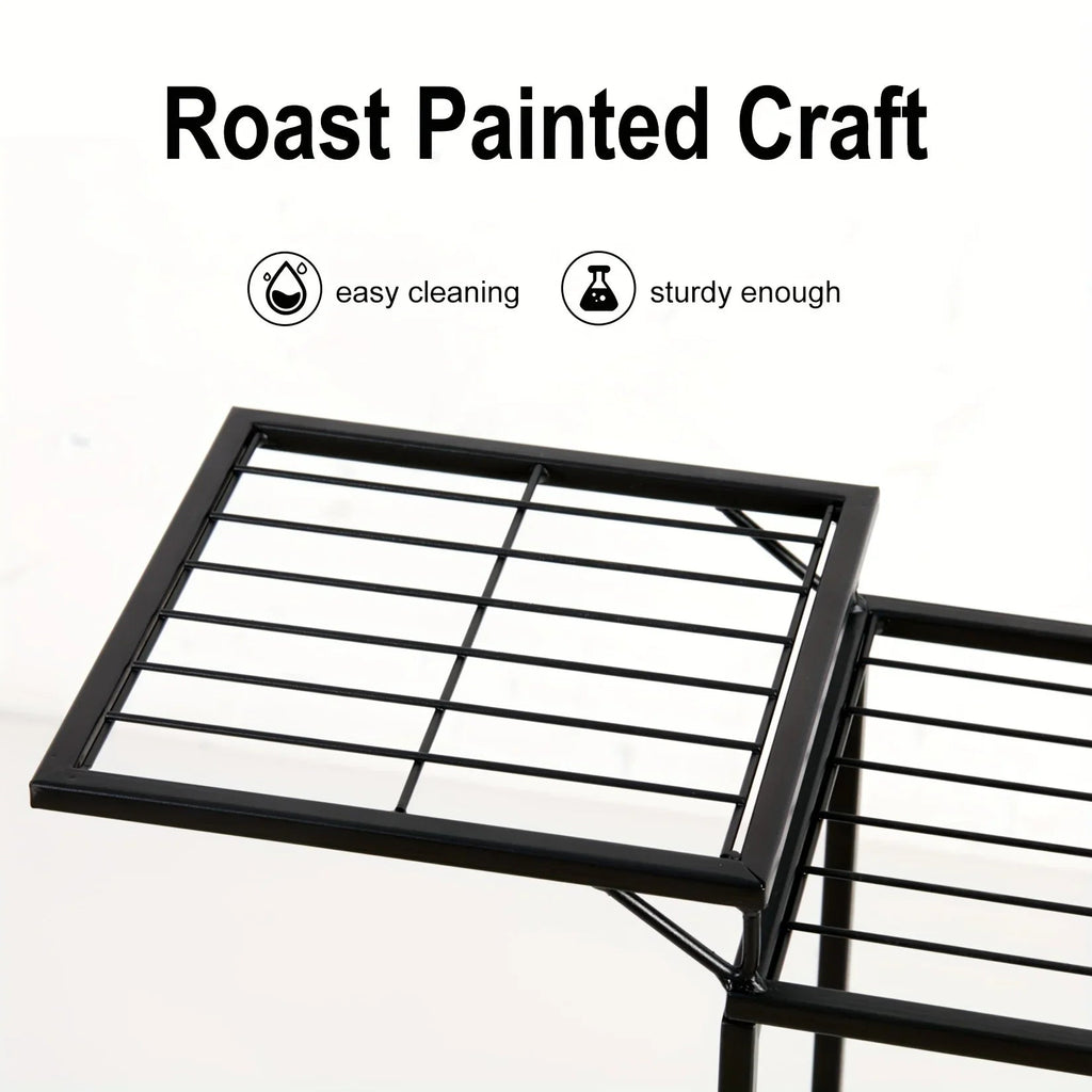 6-tier Metal Garden Cart Stand Iron Plant Rack Home Porch Flower Display Holder, top view - House Of Avana [[SKU:HOA-GDN-011]]