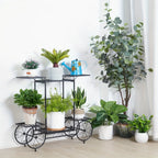 6-tier Metal Garden Cart Stand Iron Plant Rack Home Porch Flower Display Holder, angled view - House Of Avana [[SKU:HOA-GDN-011]]