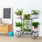 6-tier Metal Garden Cart Stand Iron Plant Rack Home Porch Flower Display Holder, angled view - House Of Avana