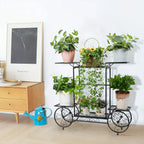 6-tier Metal Garden Cart Stand Iron Plant Rack Home Porch Flower Display Holder, angled view - House Of Avana [[SKU:HOA-GDN-011]]