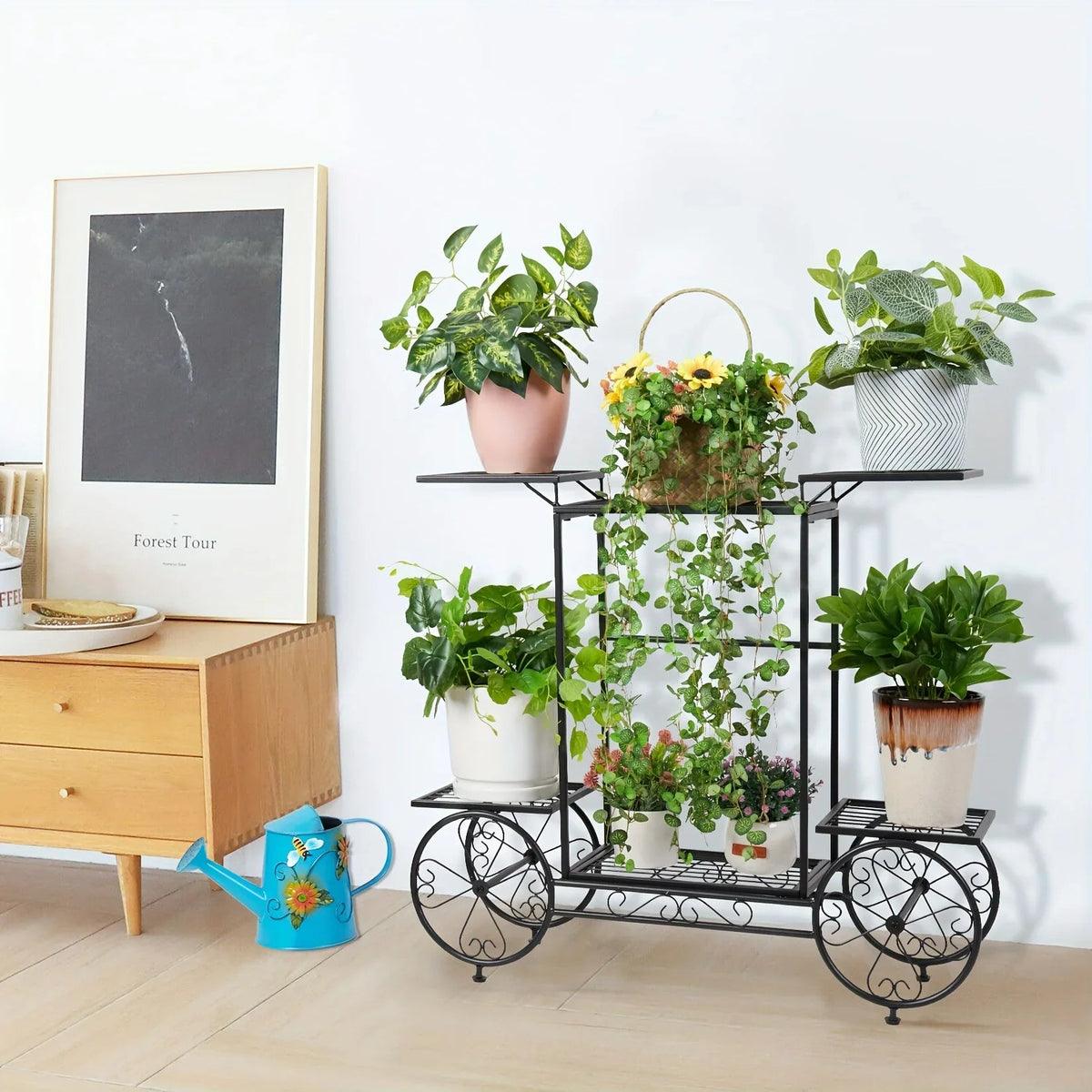 6-tier Metal Garden Cart Stand Iron Plant Rack Home Porch Flower Display Holder, angled view - House Of Avana [[SKU:HOA-GDN-011]]