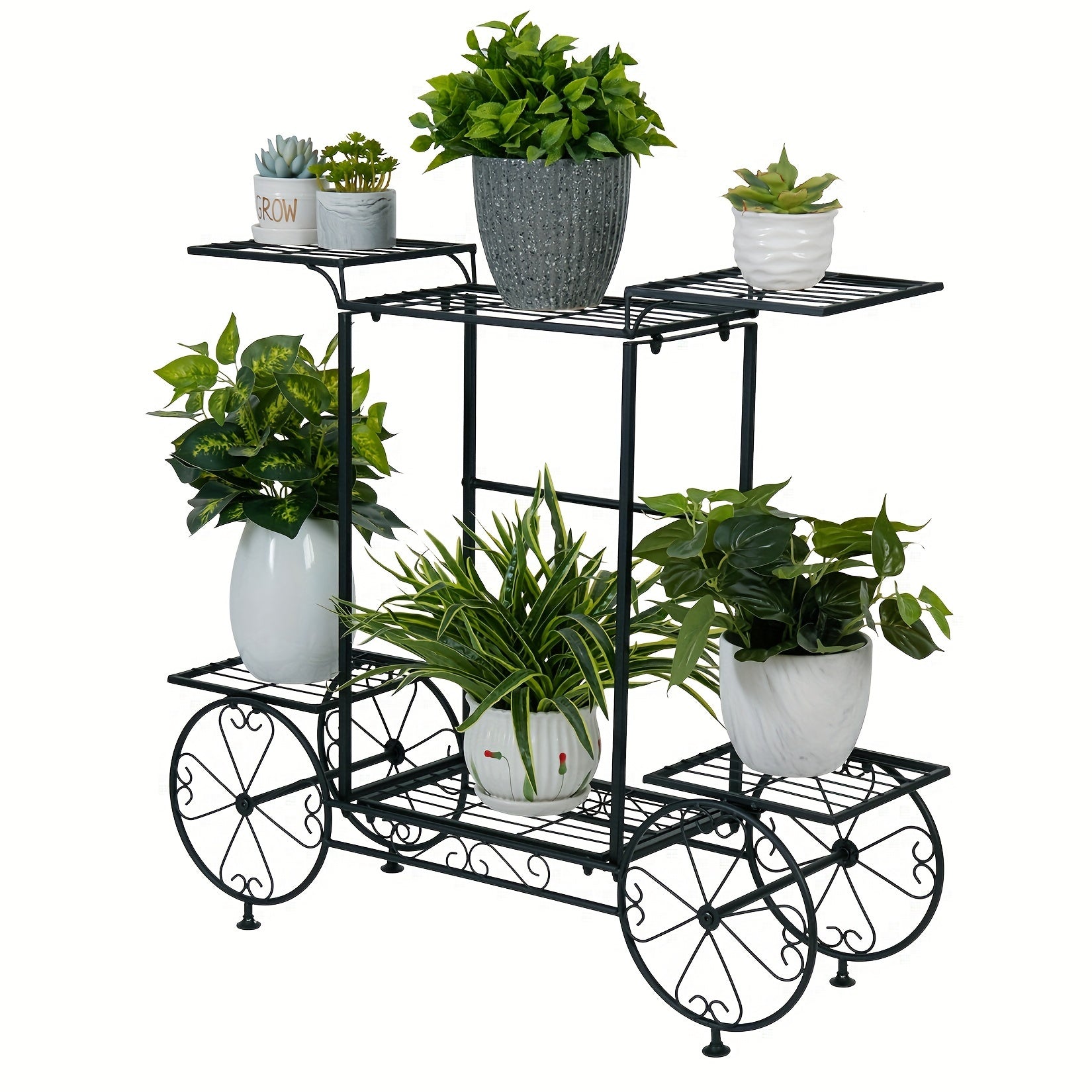 6-Tier Metal Garden Cart Plant Stand Wrought Iron Plants Flower Pots Holder Display Shelf Rack Indoor Outdoor for Decorating House Patio Porch House Of Avana