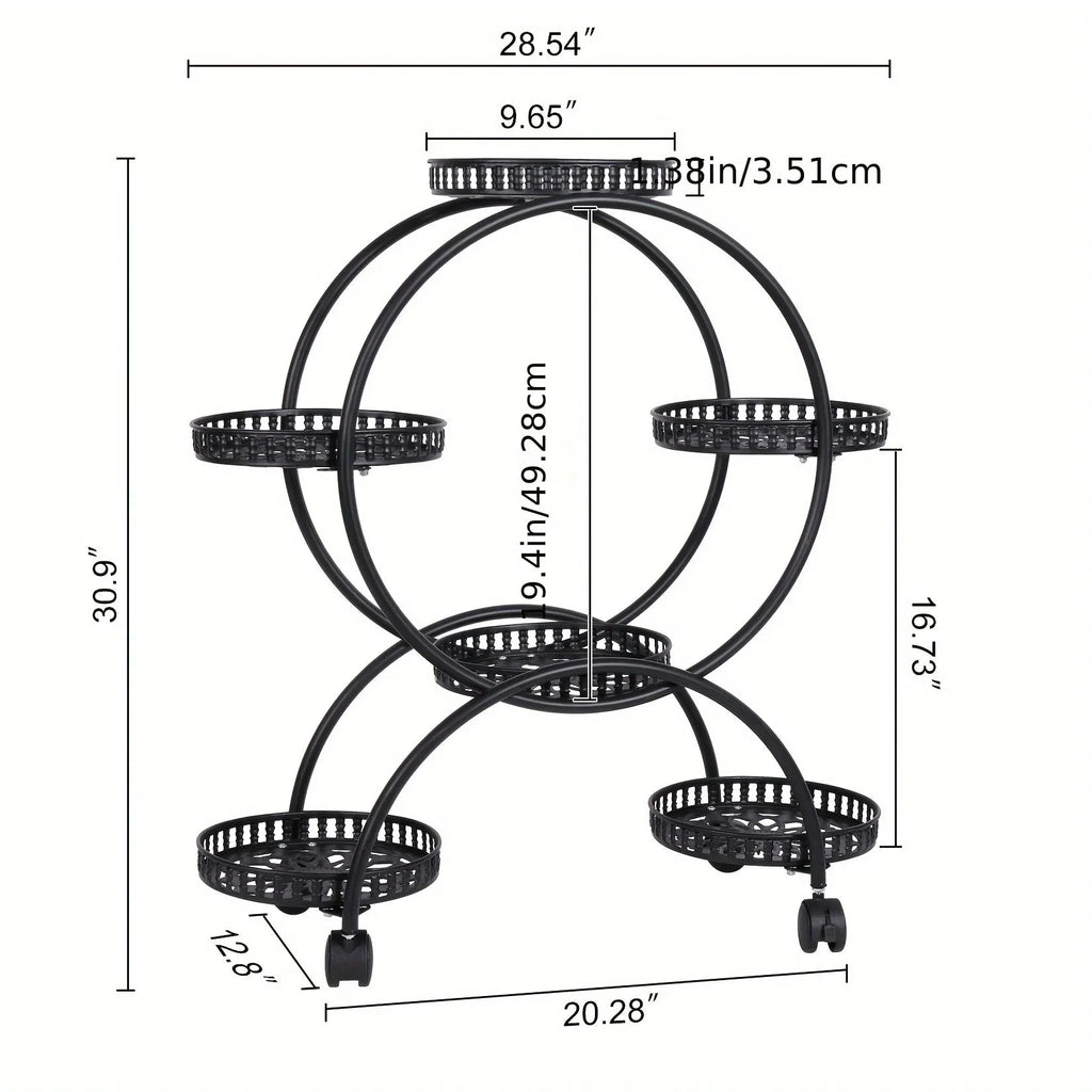6 Potted Metal Plant Stand Garden Cart Wrought Iron Flower Pots Rack Holder Display Shelf with Wheels... - House Of Avana [[SKU:HOA-GDN-010]]