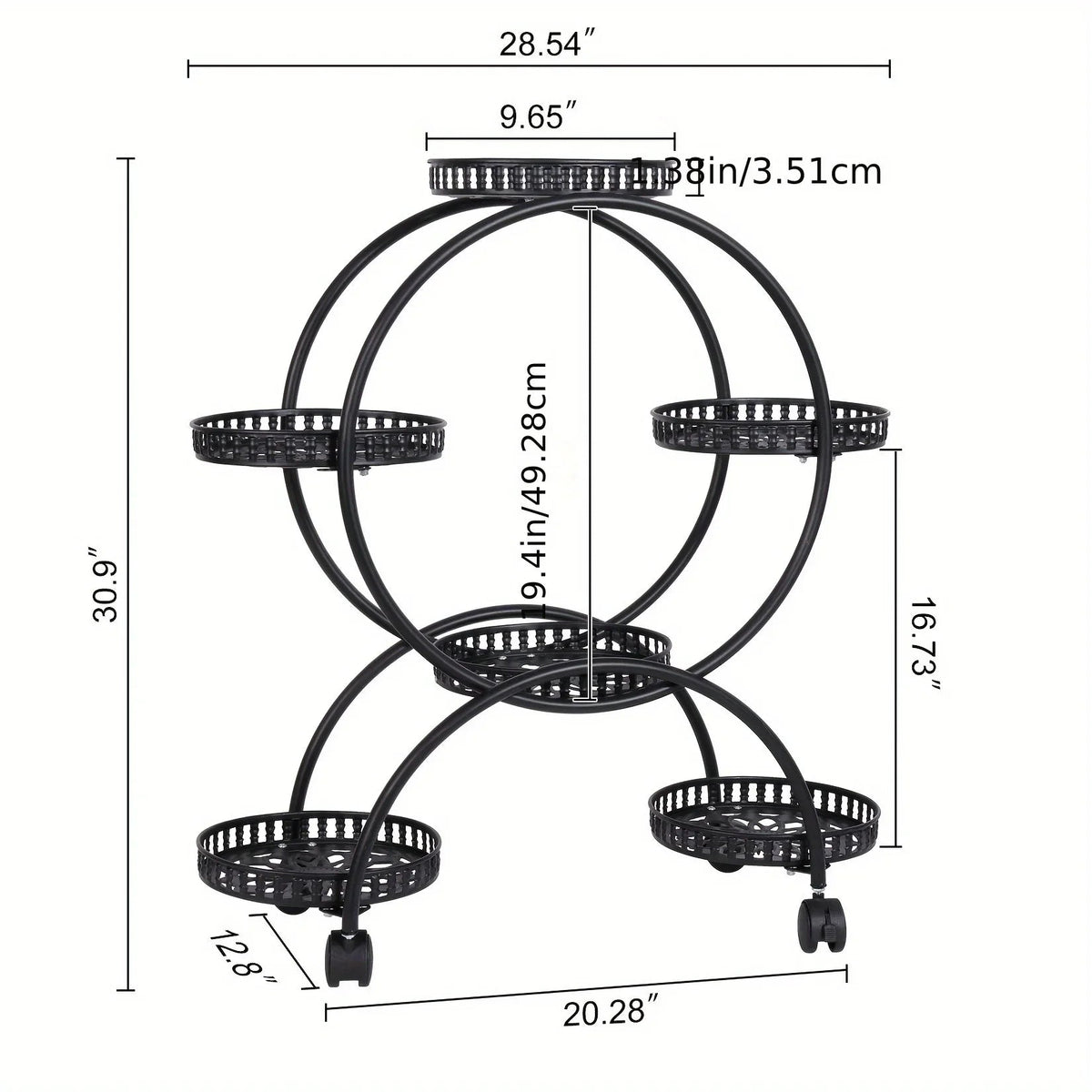 6 Potted Metal Plant Stand Garden Cart Wrought Iron Flower Pots Rack Holder Display Shelf with Wheels... - House Of Avana [[SKU:HOA-GDN-010]]