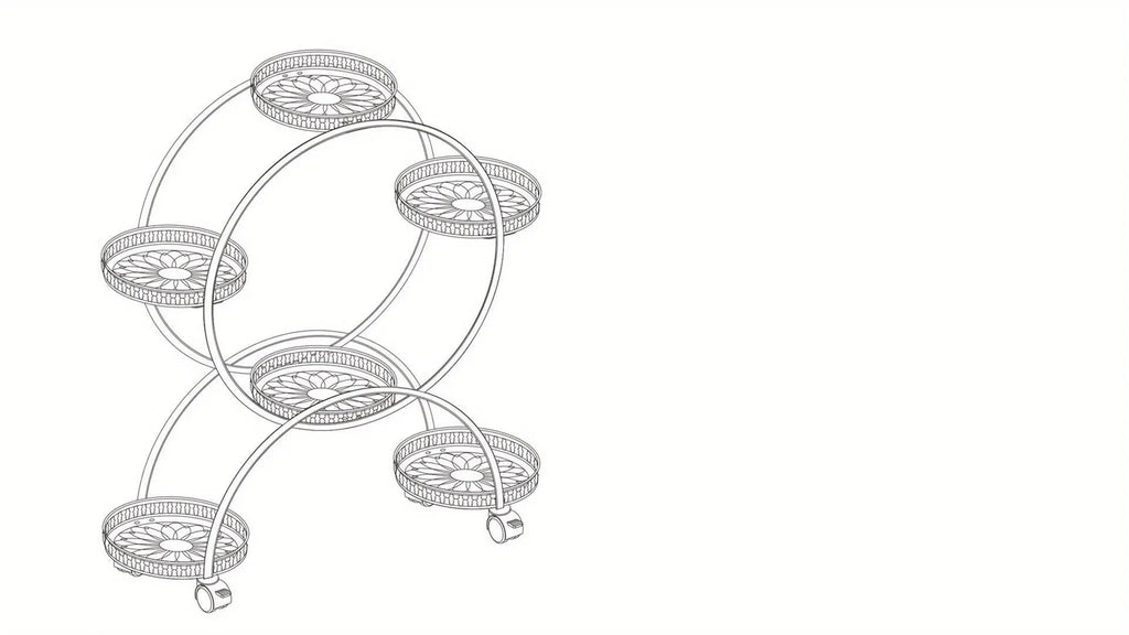 6 Potted Metal Plant Stand Garden Cart Wrought Iron Flower Pots Rack Holder Display Shelf with Wheels... - House Of Avana [[SKU:HOA-GDN-010]]