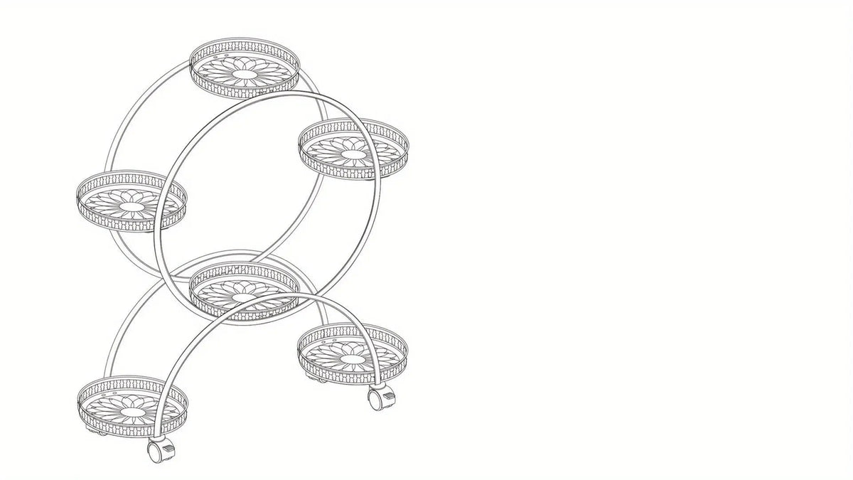 6 Potted Metal Plant Stand Garden Cart Wrought Iron Flower Pots Rack Holder Display Shelf with Wheels... - House Of Avana [[SKU:HOA-GDN-010]]