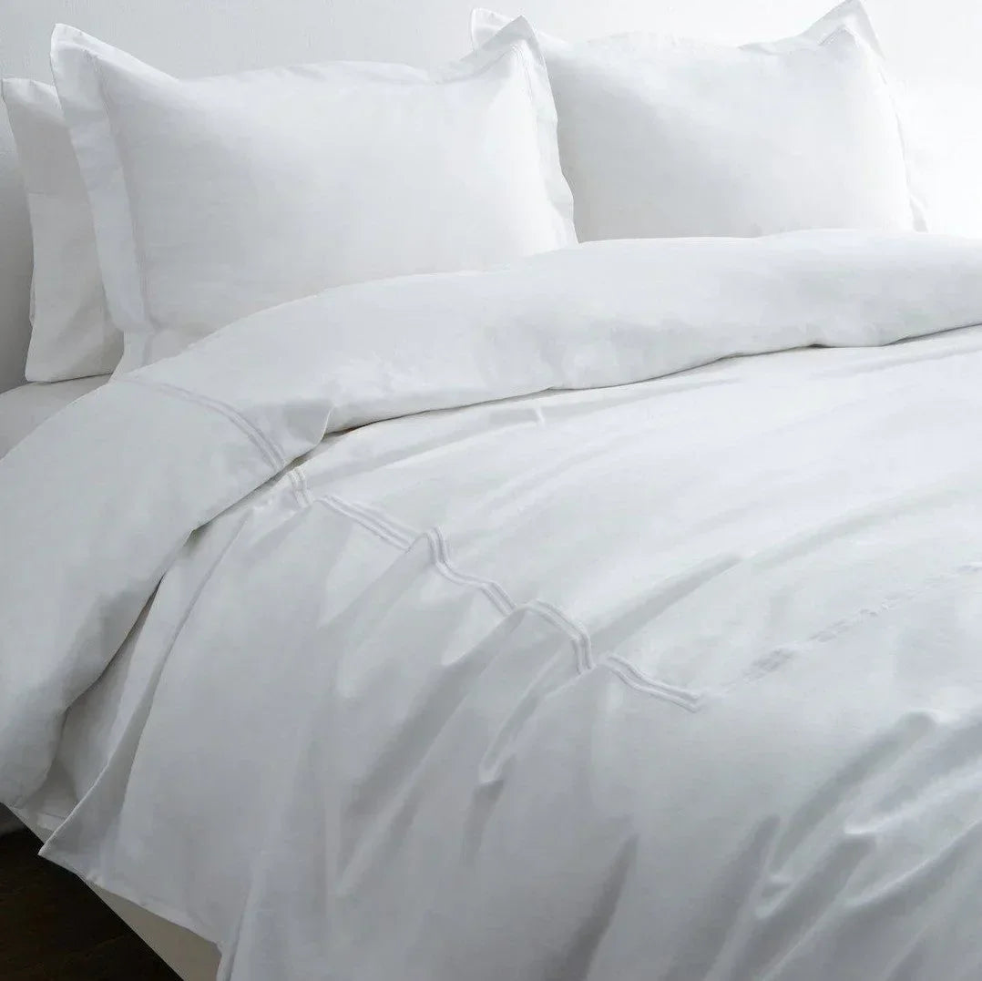 600 Thread Count Border Stripe Embroidered Duvet Set, detail shot - House Of Avana