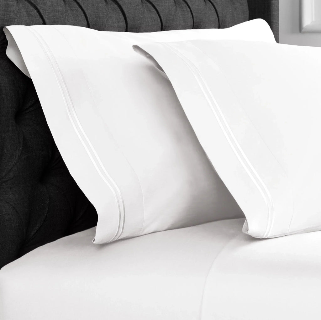 600 Thread Count Border Stripe Embroidered Pillowcases, side view - House Of Avana