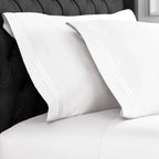 600 Thread Count Border Stripe Embroidered Pillowcases, side view - House Of Avana