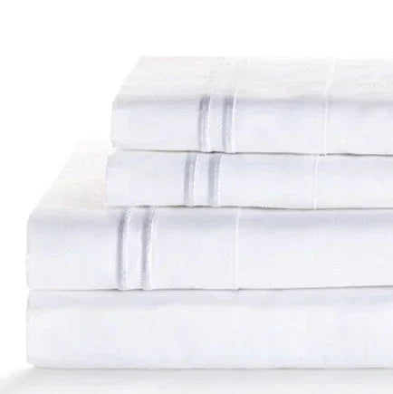 600 Thread Count Border Stripe Embroidered Sheet Set, detail shot - House Of Avana