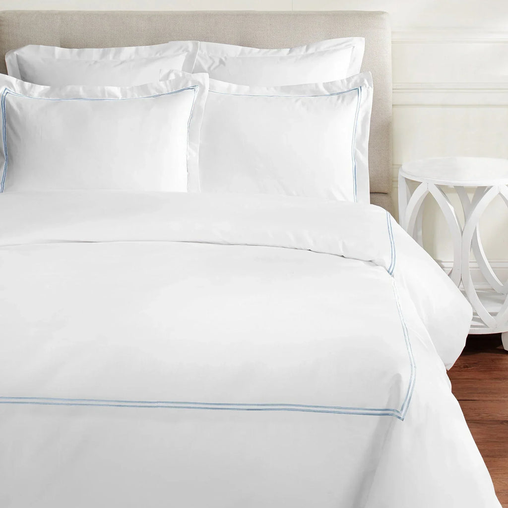 600 Thread Count Double Stripe Embroidered Duvet Set, front view - House Of Avana