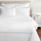 600 Thread Count Double Stripe Embroidered Duvet Set, front view - House Of Avana