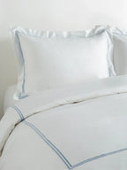 600 Thread Count Double Stripe Embroidered Duvet Set, detail shot - House Of Avana