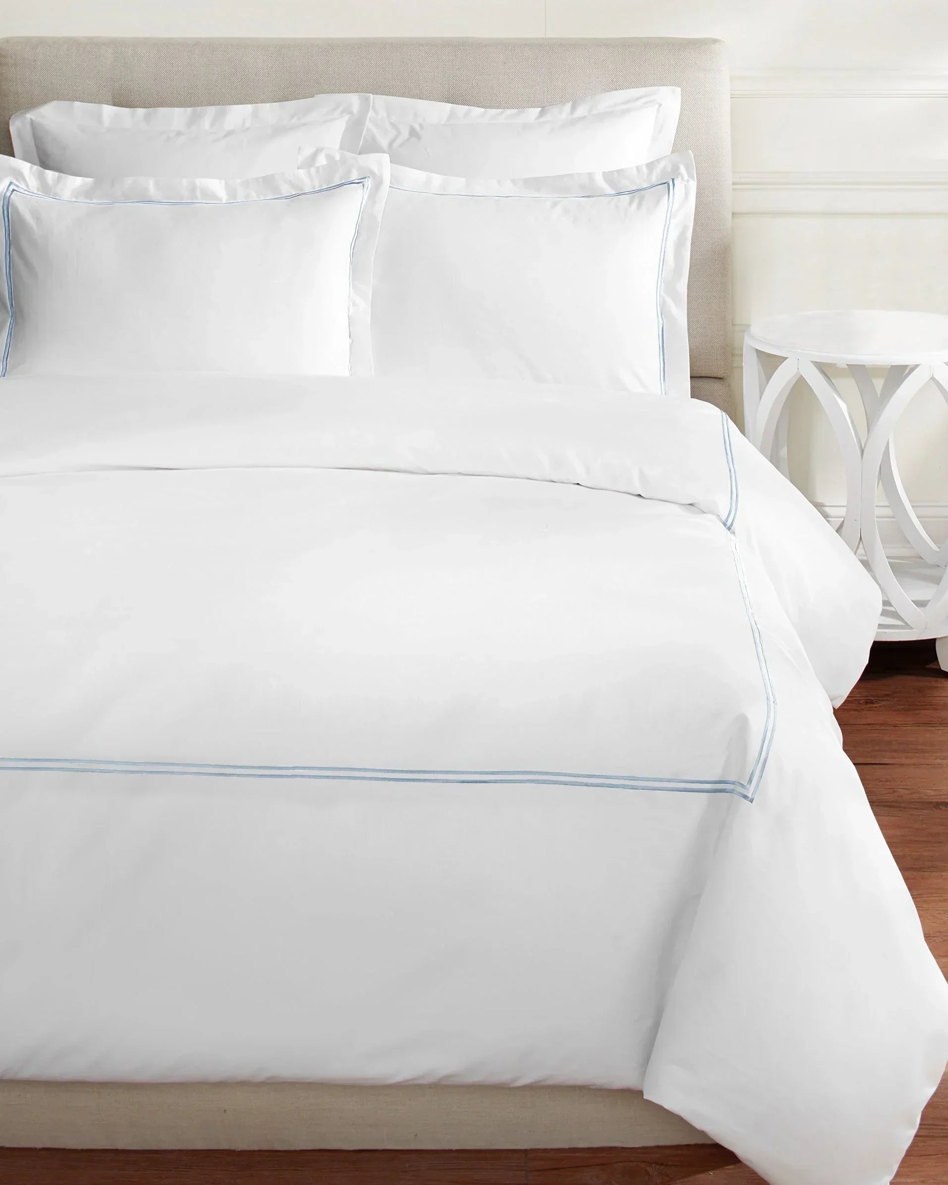 600 Thread Count Double Stripe Embroidered Duvet Set, lifestyle image - House Of Avana