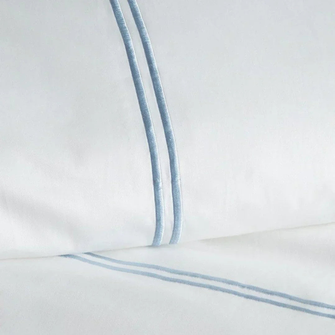 600 Thread Count Double Stripe Embroidered Duvet Set, angled view - House Of Avana